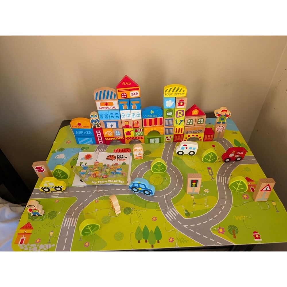 Fat Brain Toys My Town Block Set Jigsaw Puzzle & Wood Block Set for Preschoolers